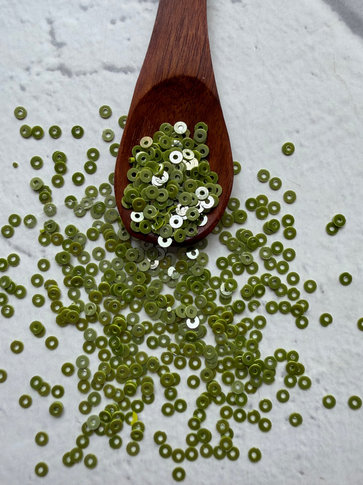 Micro Round Sequins - Pearl Olive Green