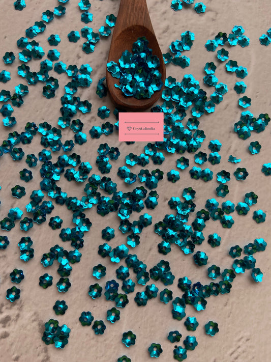 Cosmos Flower Sequins - Turquoise Blue