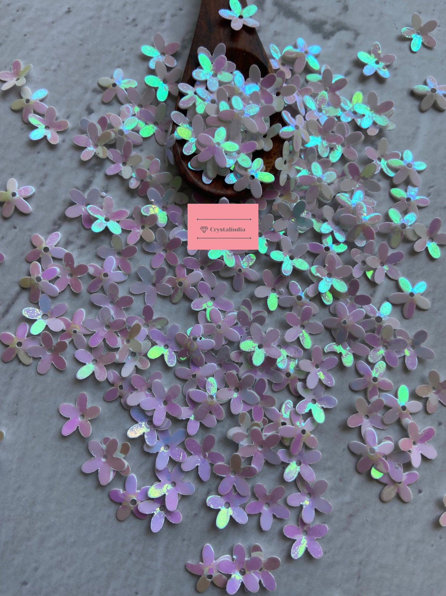 Periwinkle Flower Sequins - Rainbow White