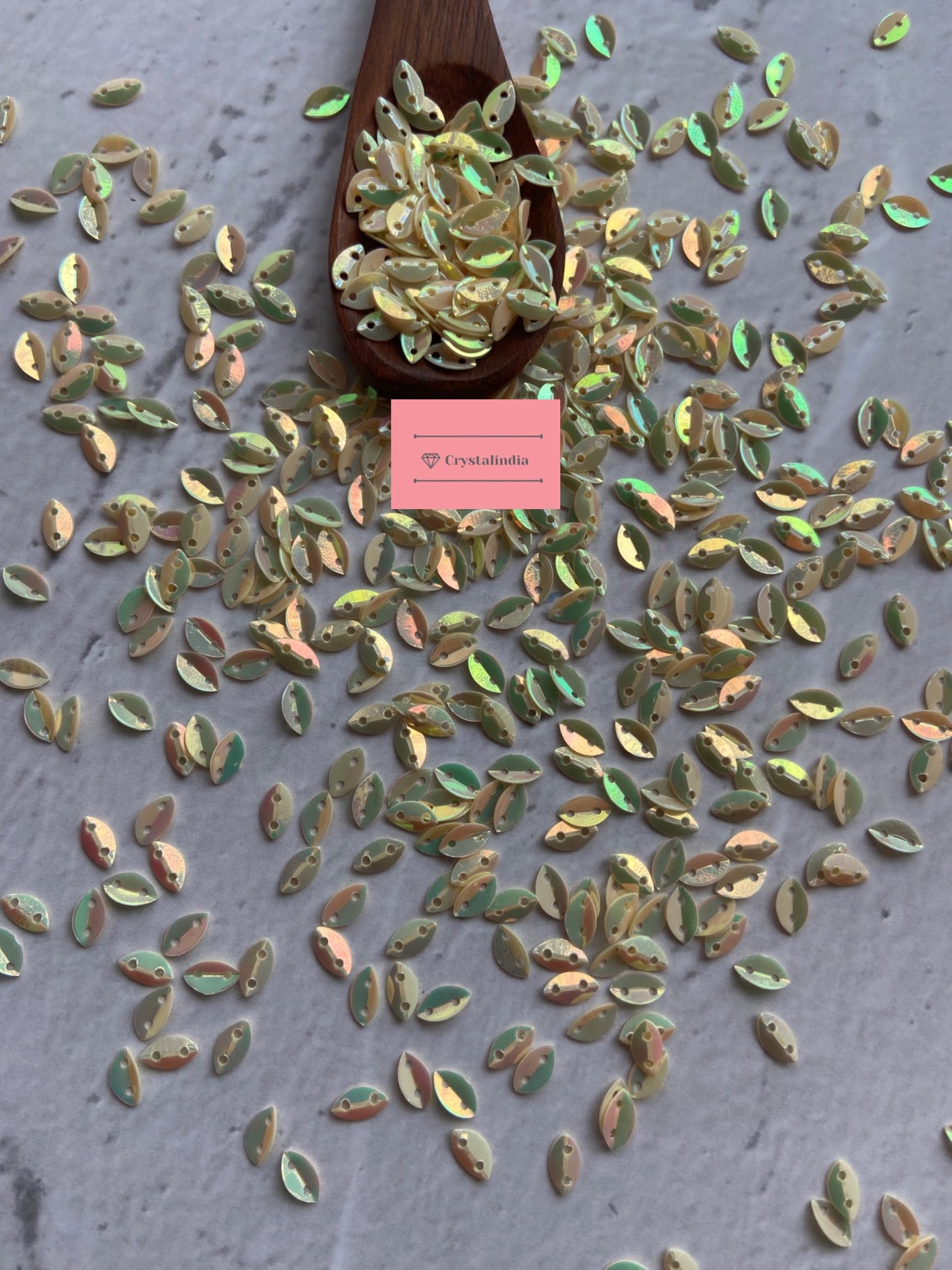 Leaf Sequins - Off White Rainbow