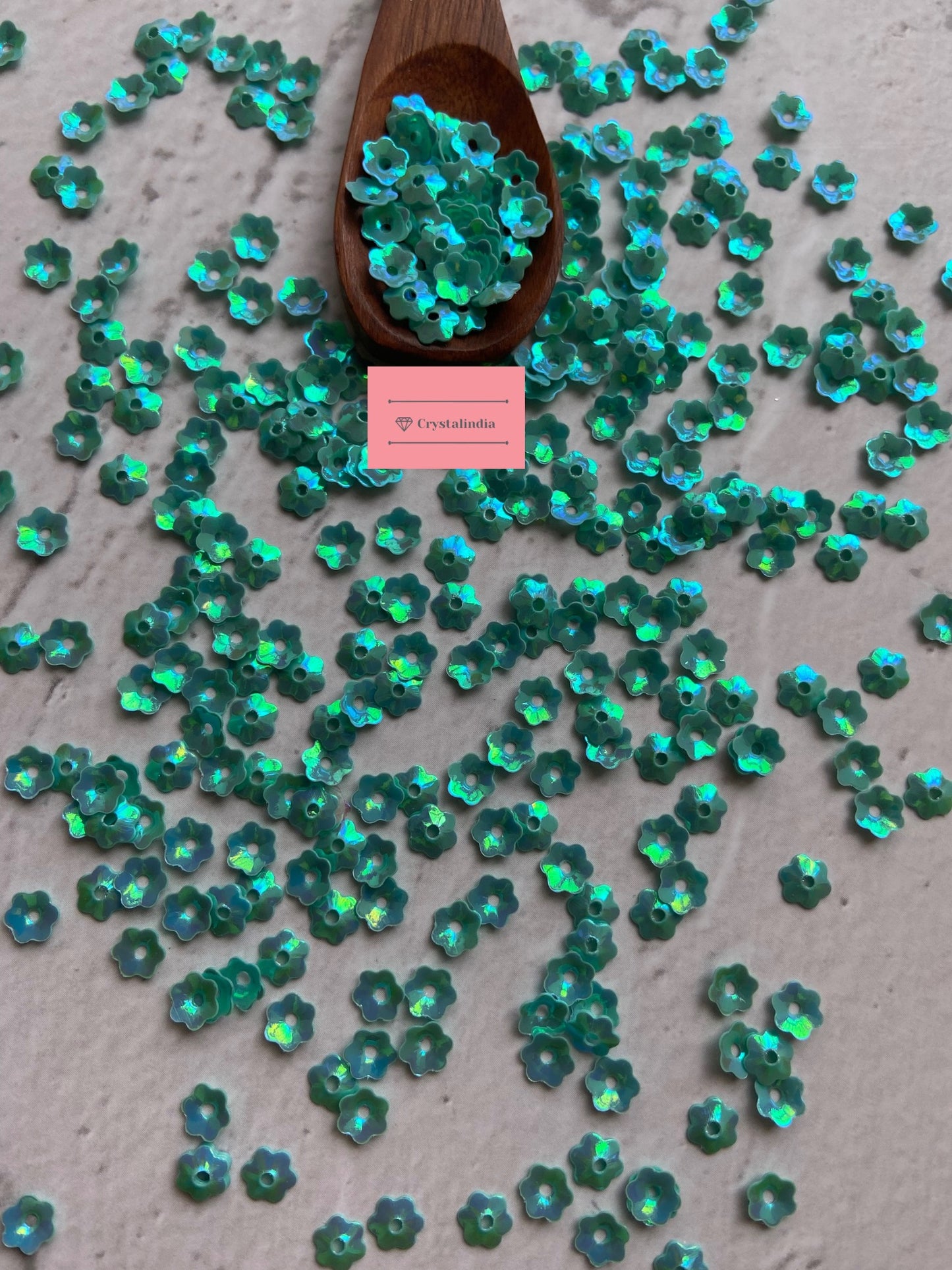 Cosmos Flower Sequins - Mint Green Rainbow