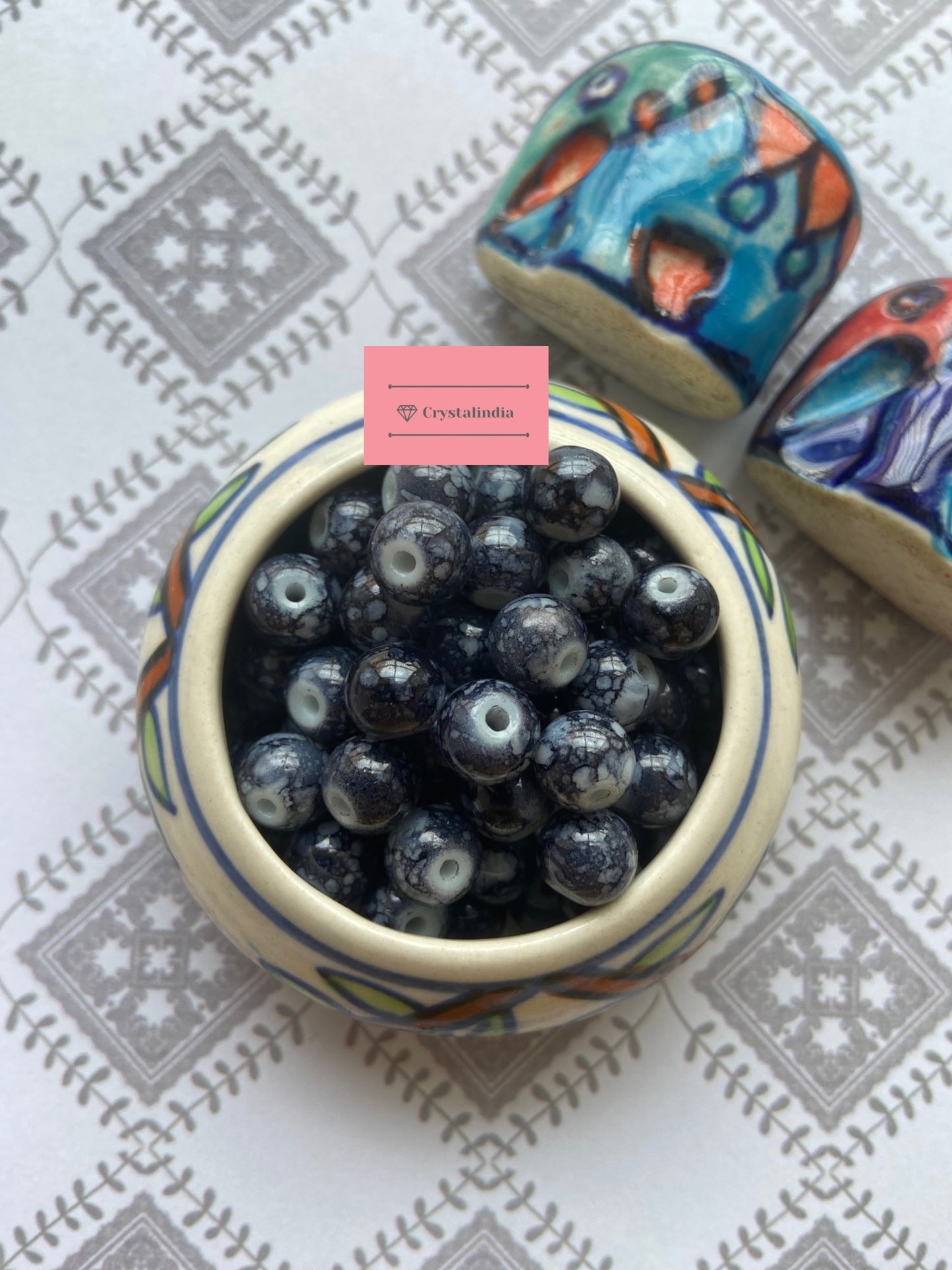 Marble Finish Glass Beads