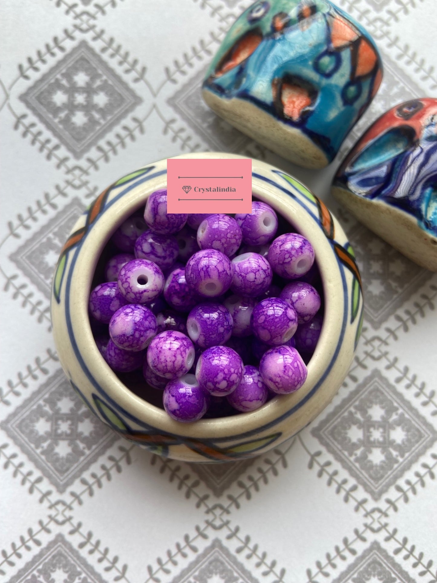 Marble Finish Glass Beads