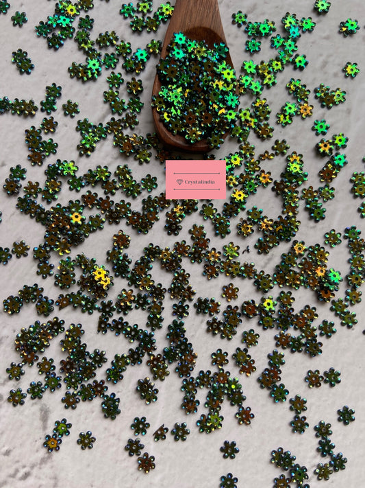 Zinnia Flower Sequins - Green Rainbow