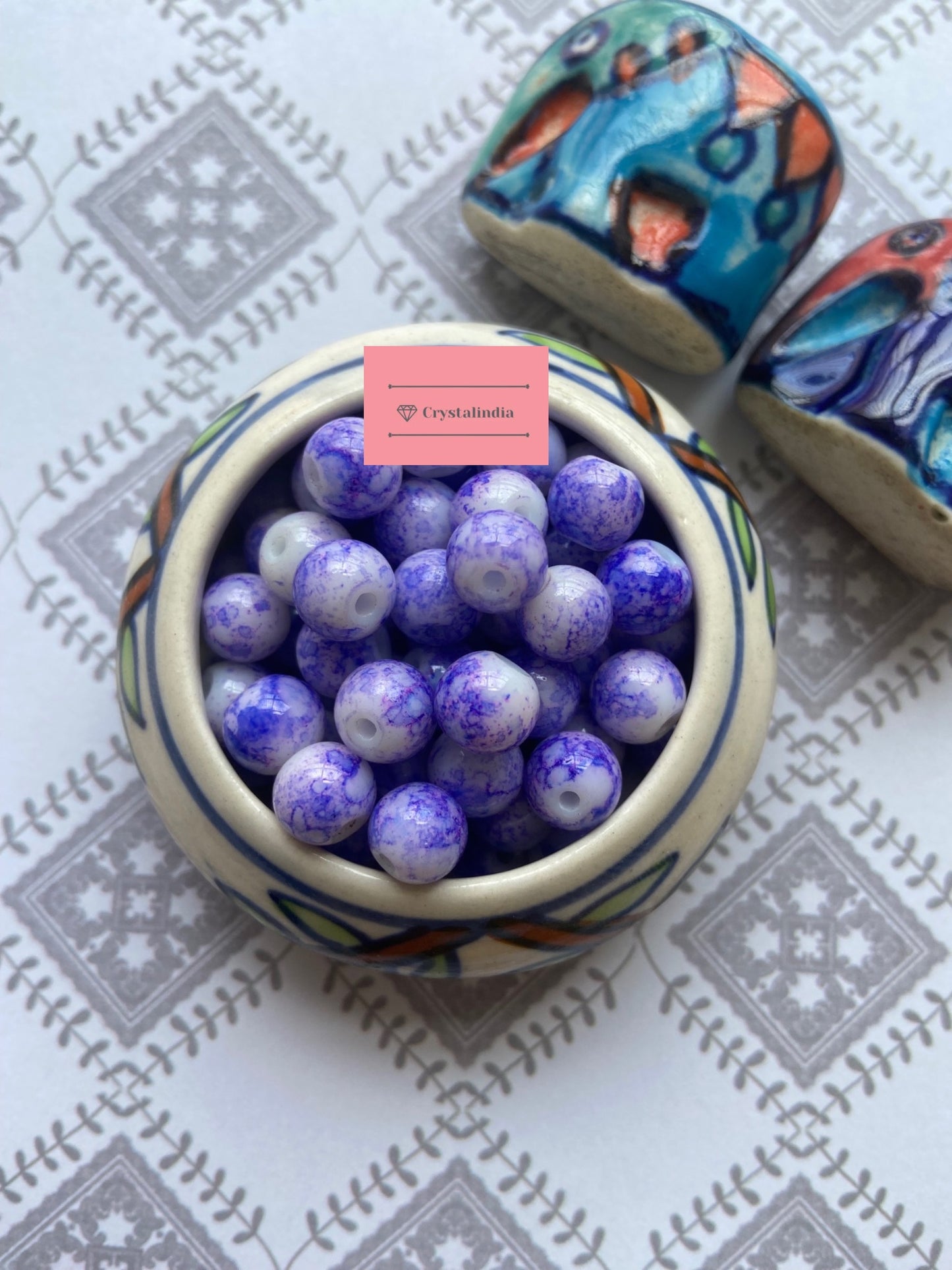 Marble Finish Glass Beads