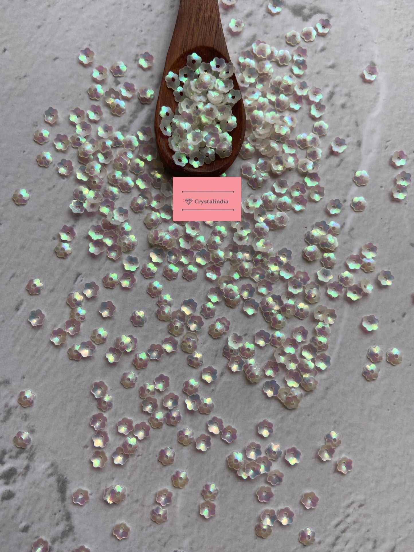 Micro Cosmos Flower Sequins - Ivory Matt Rainbow