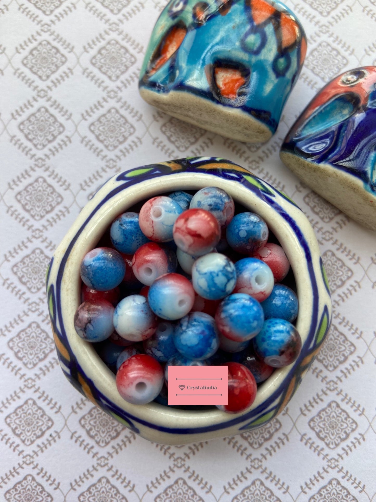 Marble Finish Glass Beads