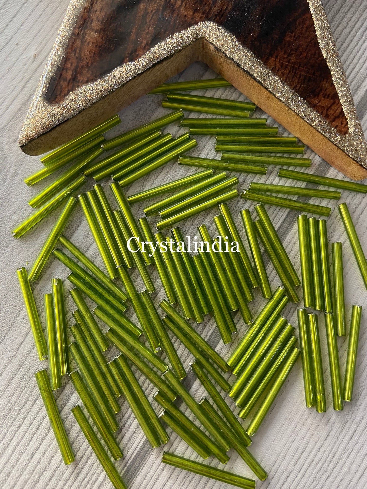 Long Tube Beads - Silver Line Light Green