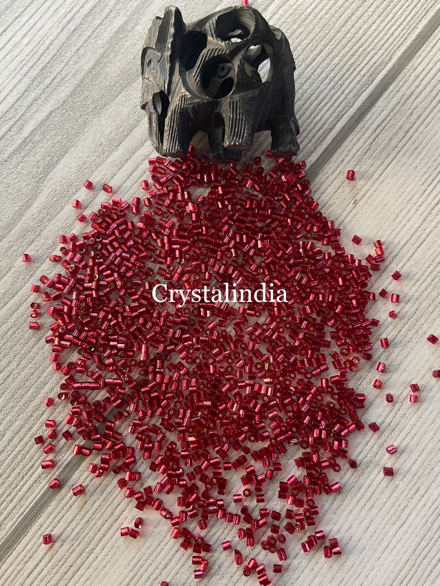 Bugle Beads - Silver Line Red