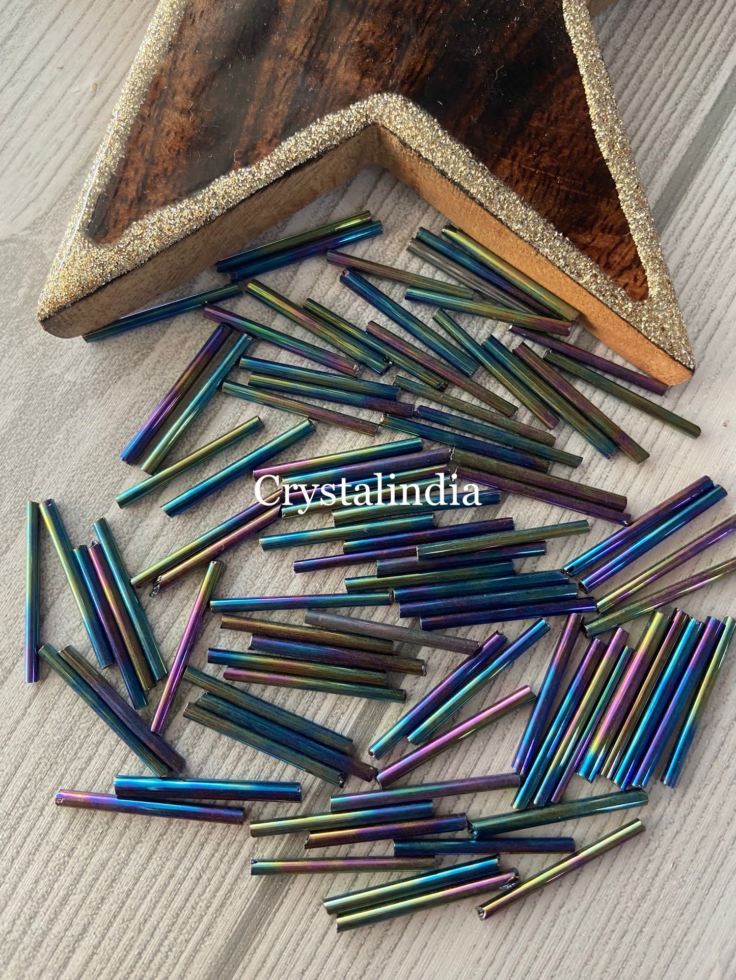 Long Tube Beads - Rainbow Black