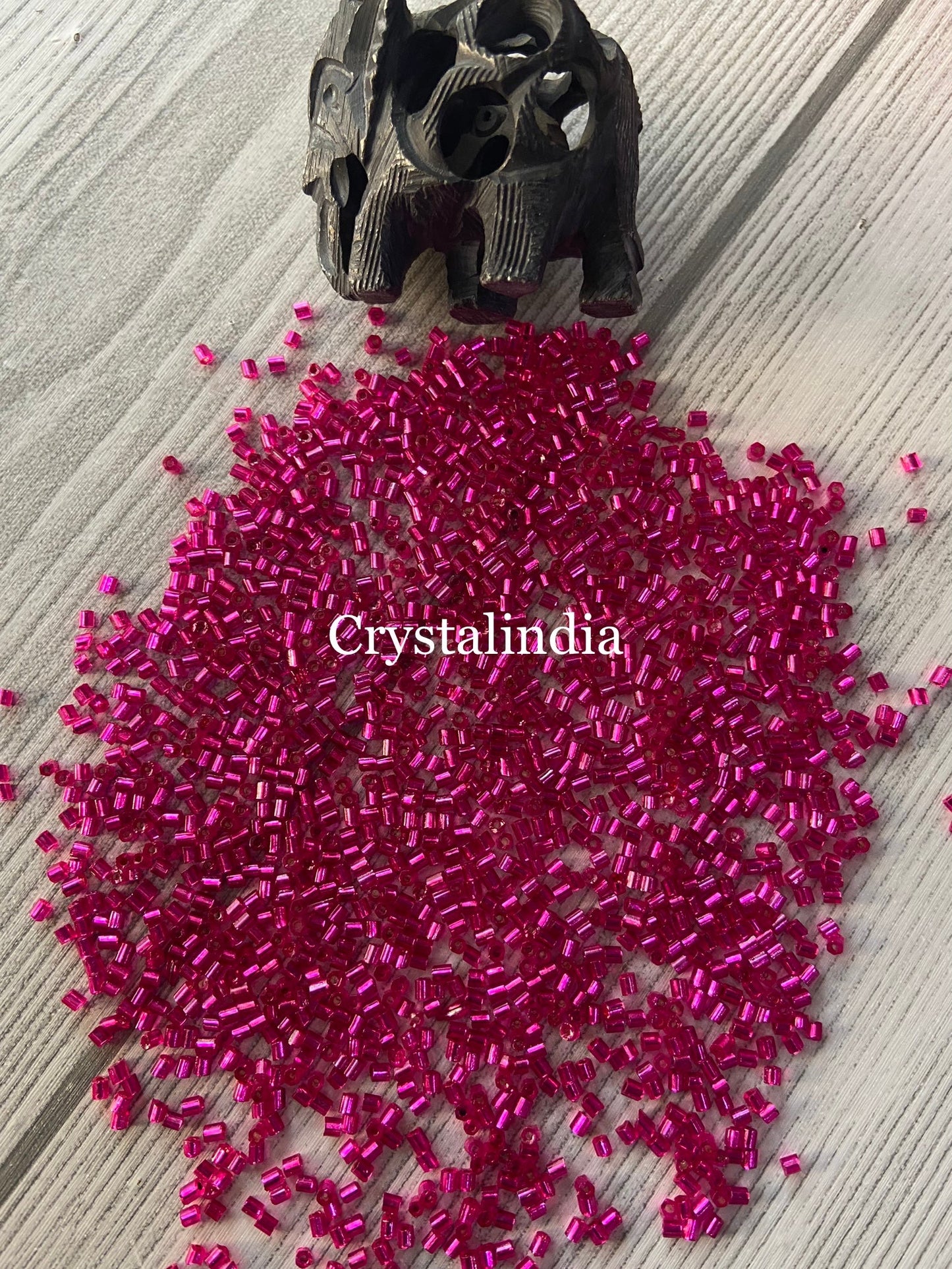 Bugle Beads - Silver Line Fuschia