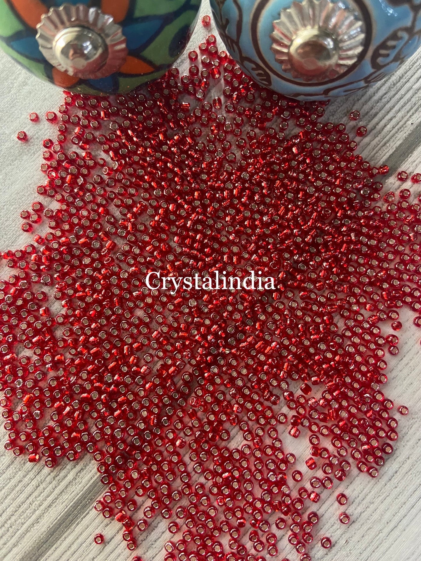 Sugar Beads - Silver Line Red