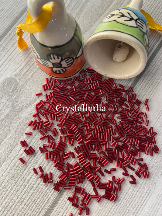 Bugle Beads 5MM - Silver Line Red