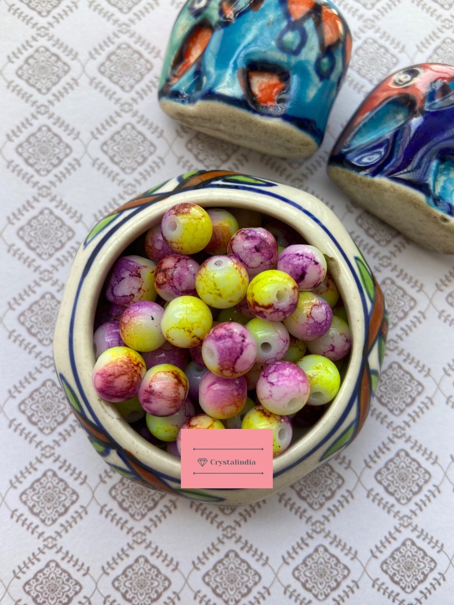 Marble Finish Glass Beads