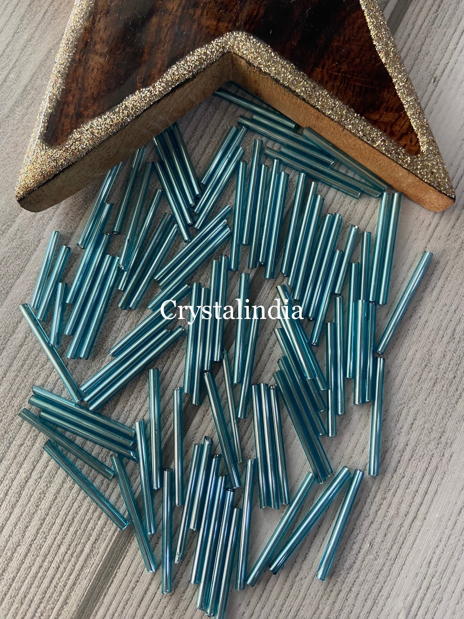 Long Tube Beads Silver Line Sky Blue1