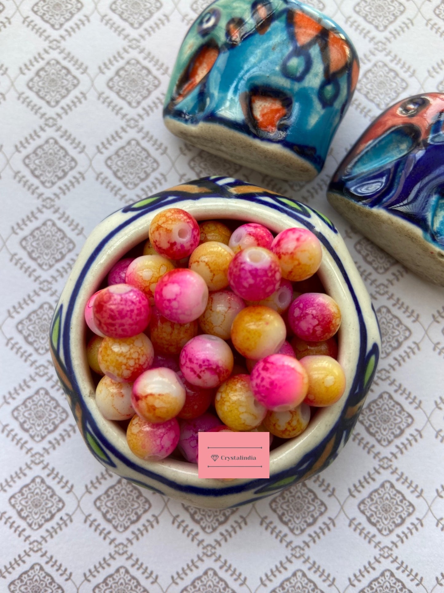 Marble Finish Glass Beads
