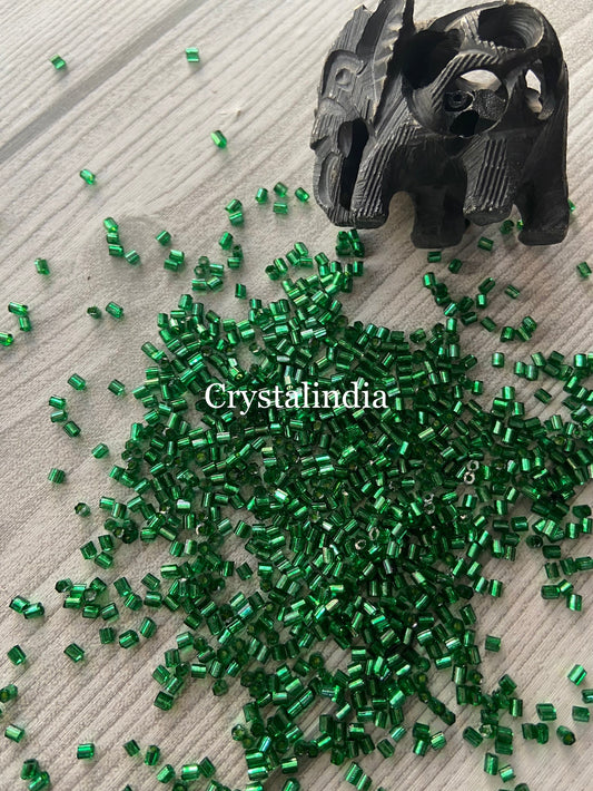 Bugle Beads - Silver Line Dark Green