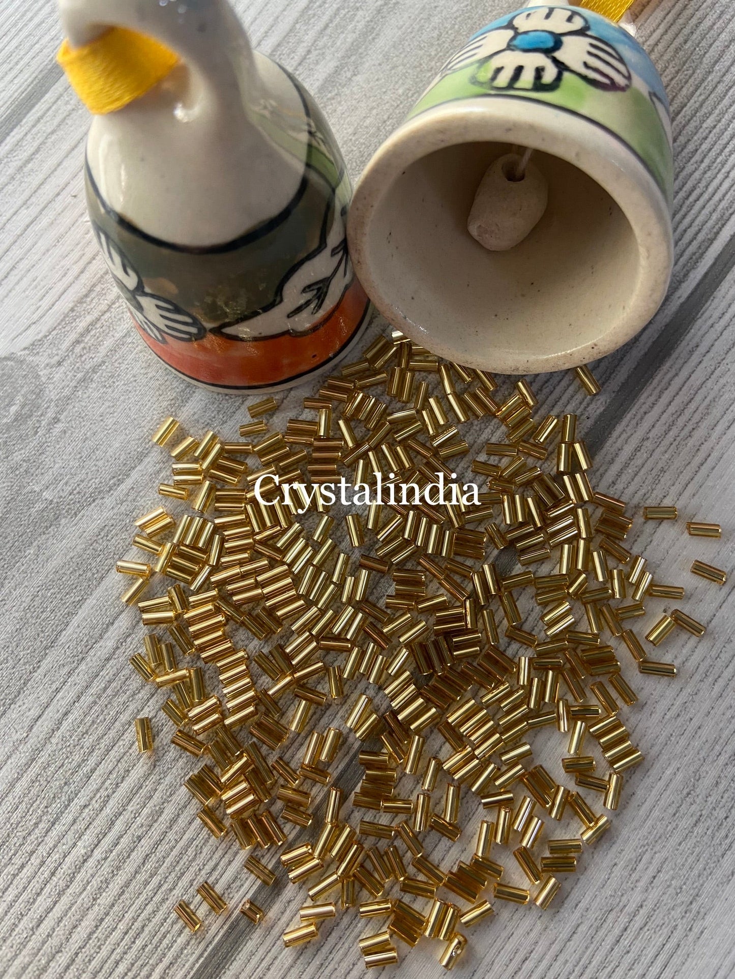 Bugle Beads 5MM - Silver Line Gold