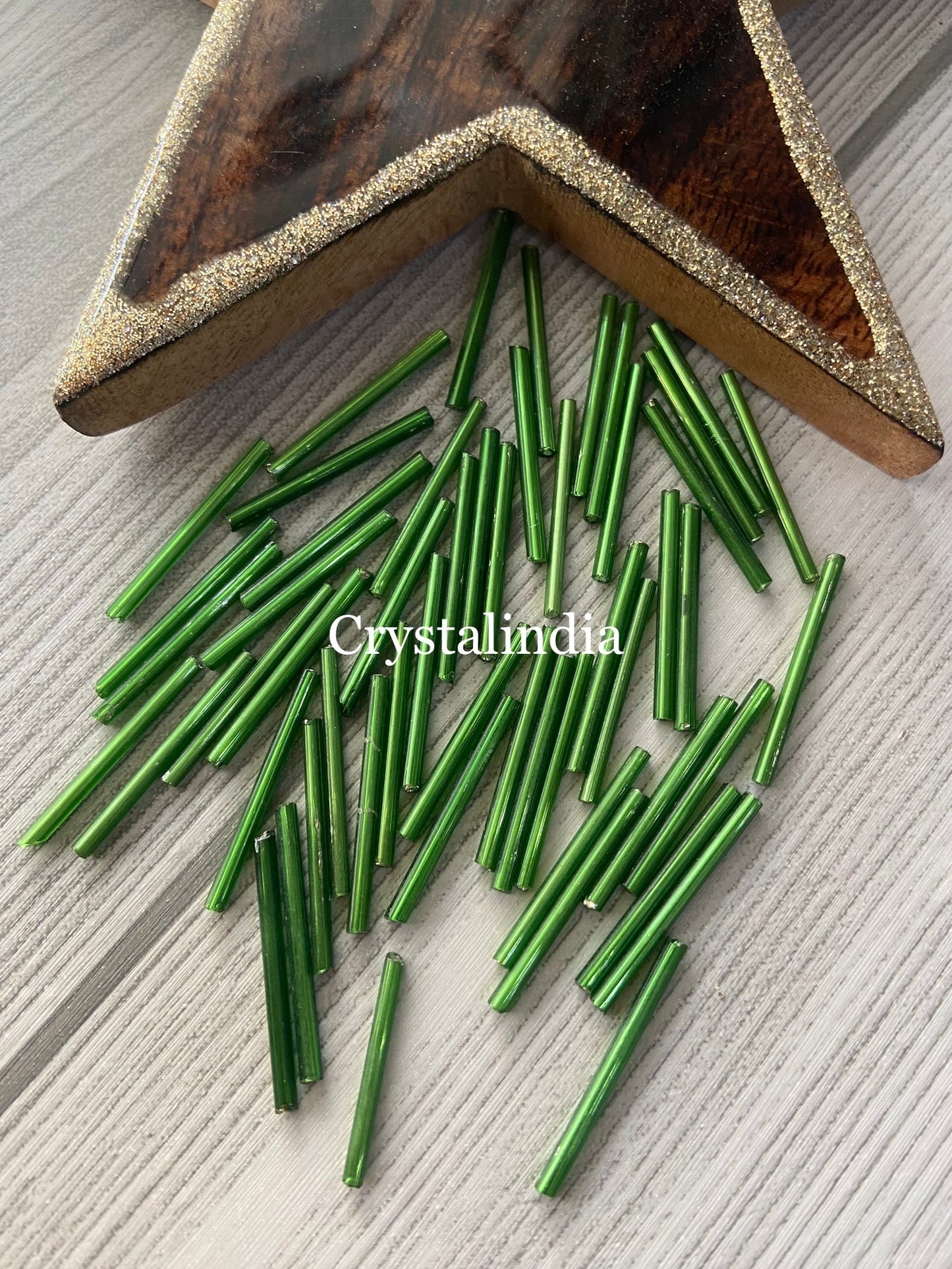 Long Tube Beads - Silver Line Dark Green