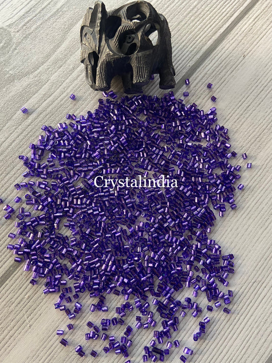 Bugle Beads - Silver Line Purple
