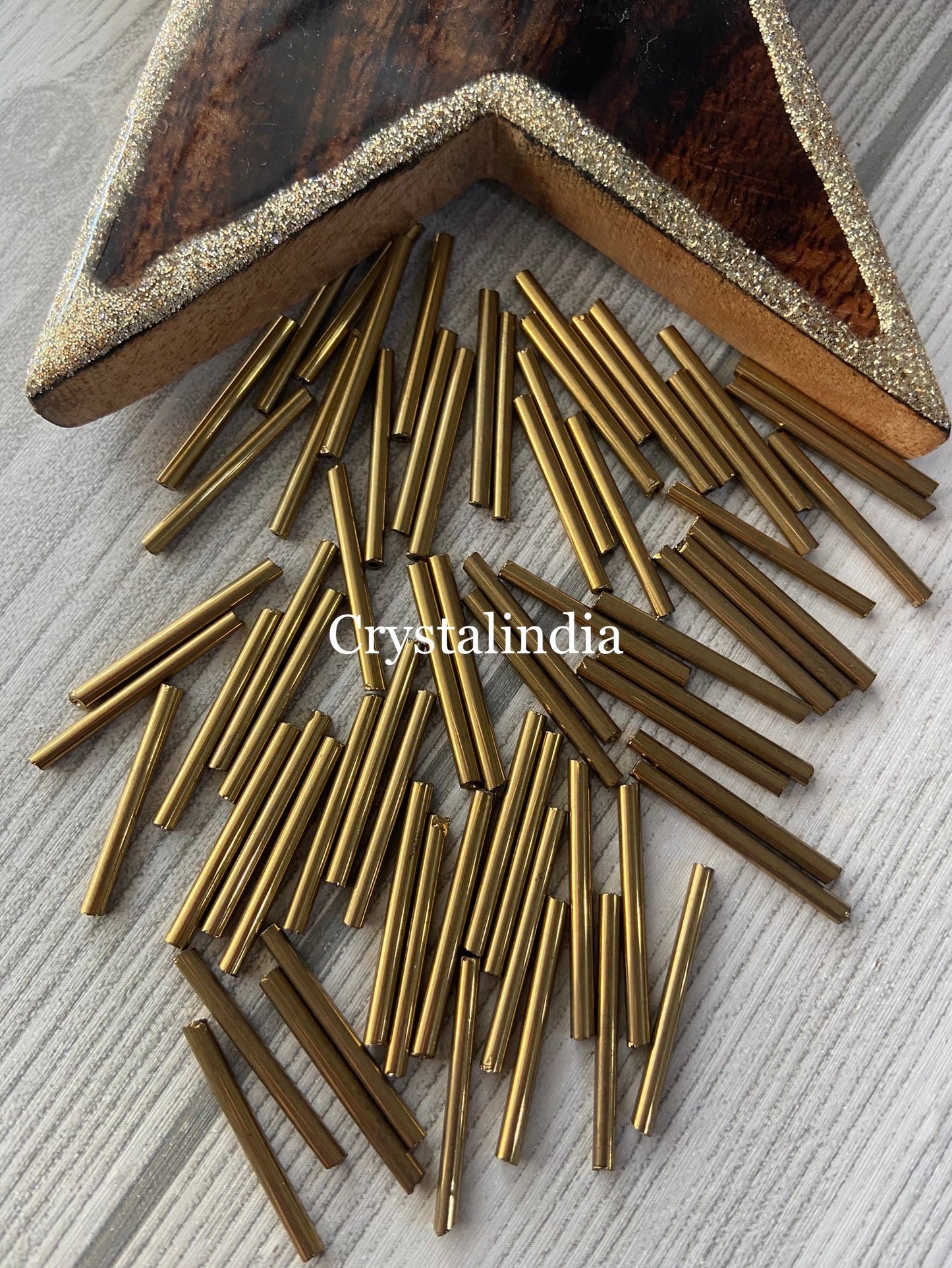 Long Tube Beads - Metallic Antique Gold