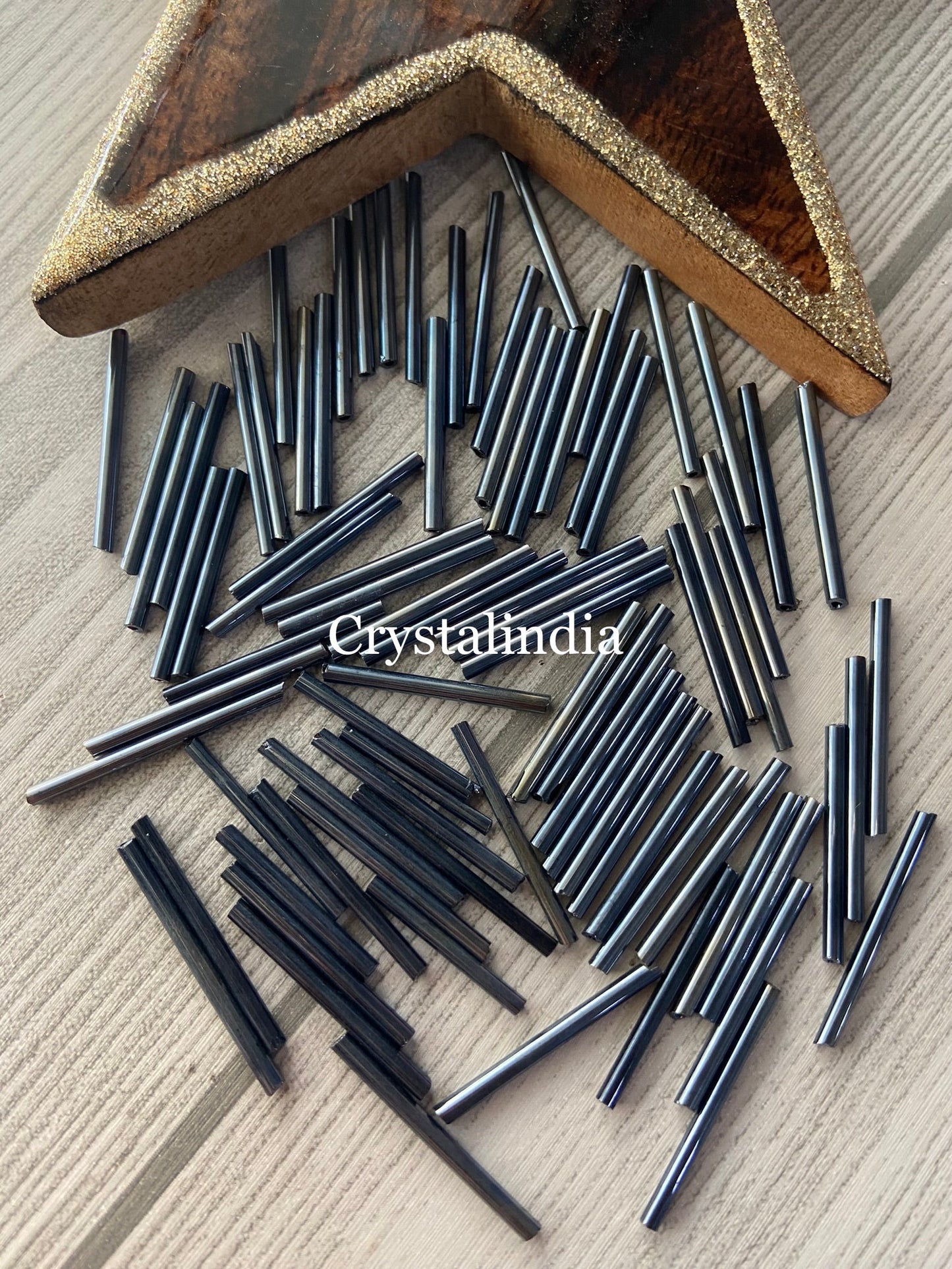 Long Tube Beads - Metallic Bluish Grey