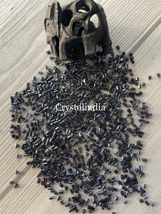 Bugle Beads - Metallic Bluish Grey