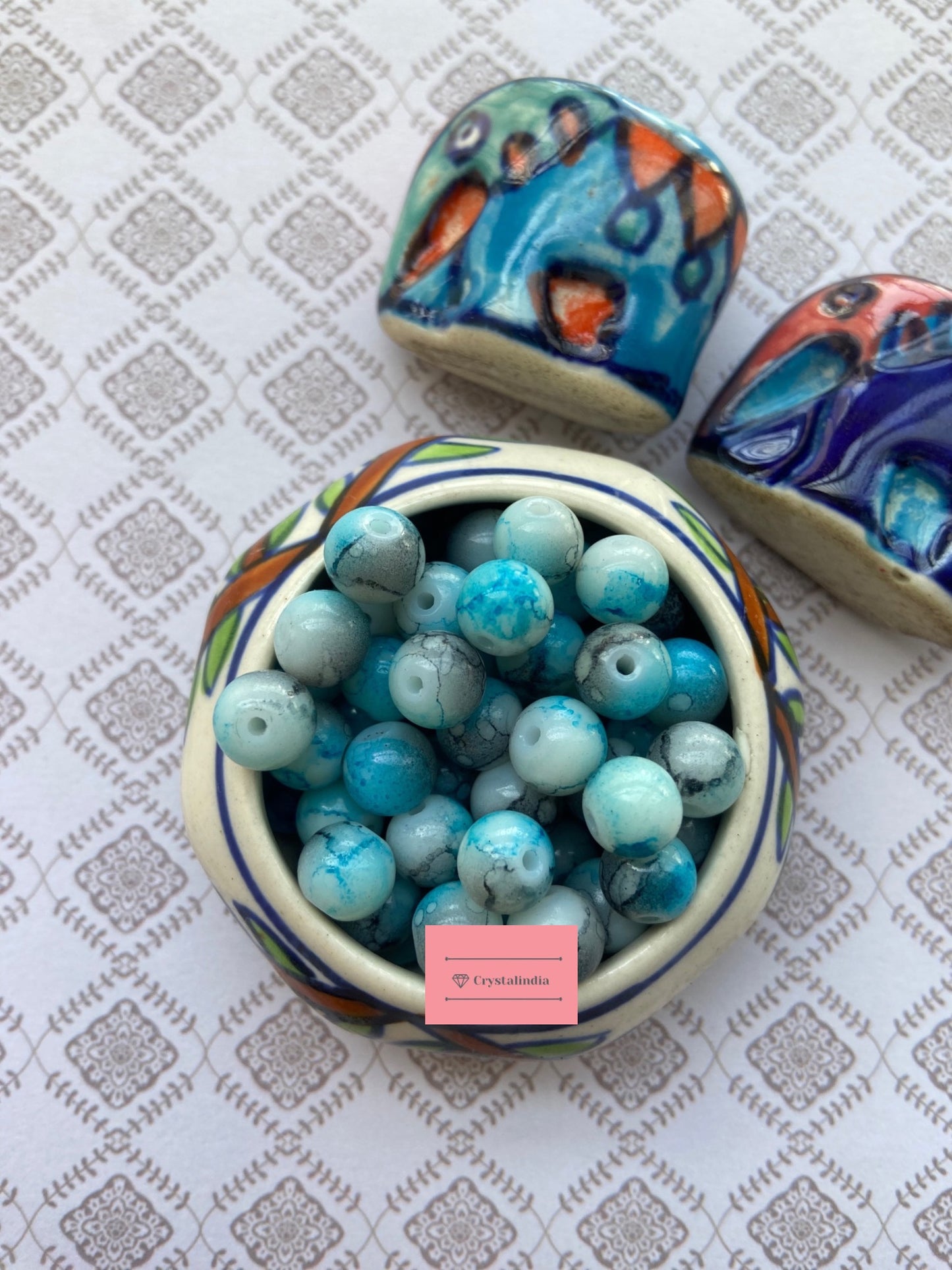 Marble Finish Glass Beads