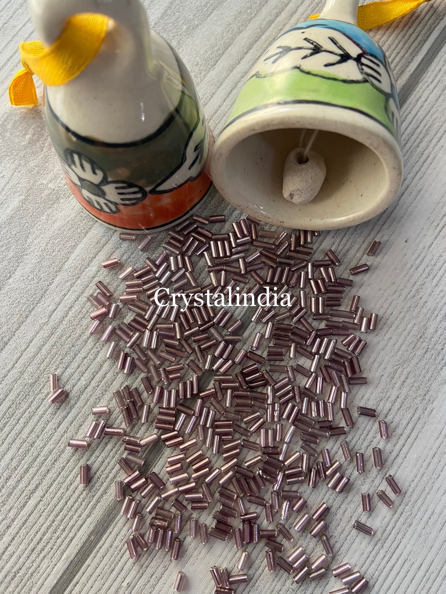 Bugle Beads 5MM - Silver Line Dusty Pink