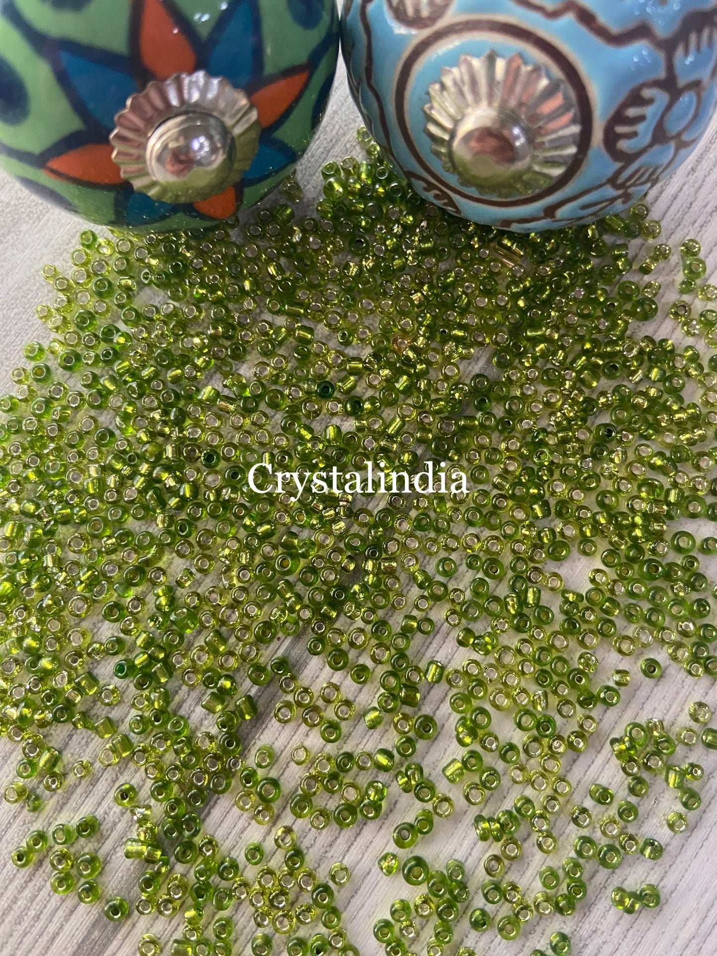 Sugar Beads - Silver Line Light Green