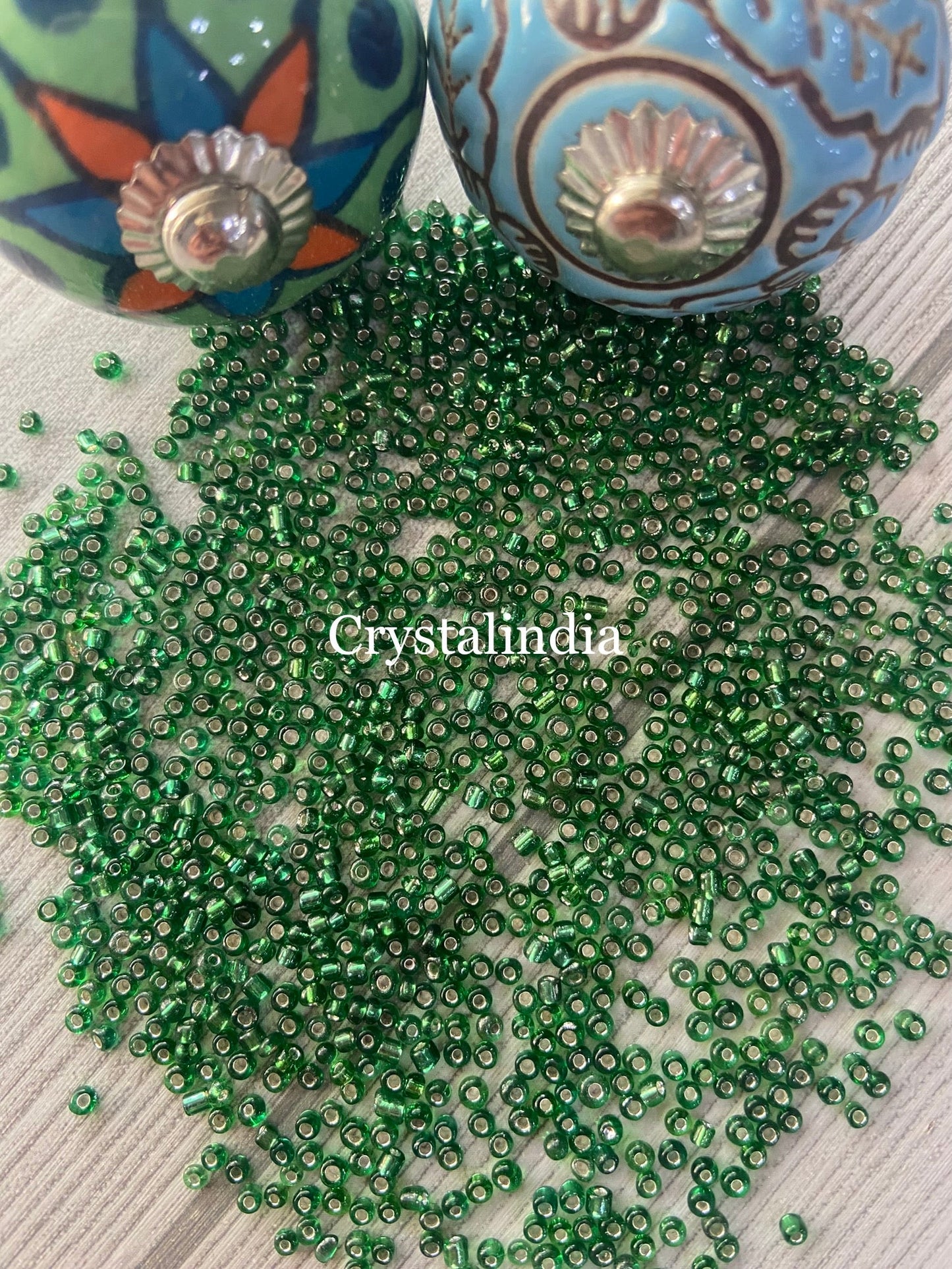 Sugar Beads - Silver Line Dark Green