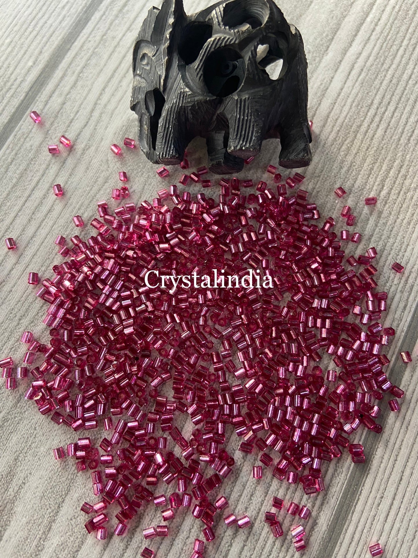 Bugle Beads - Silver Line Dark Pink