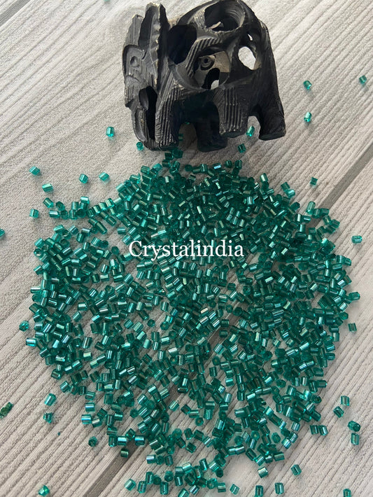 Bugle Beads - Silver Line Emerald Green