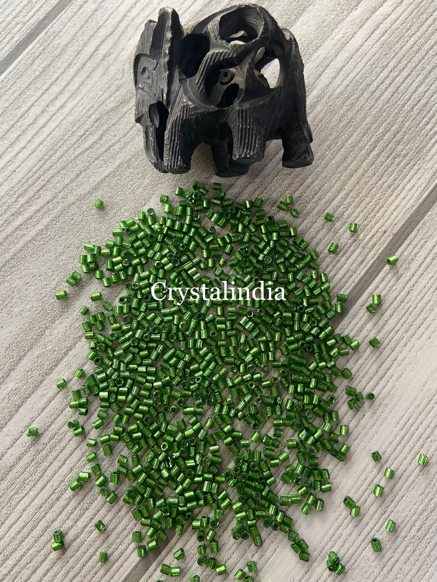 Bugle Beads - Silver Line Grass Green