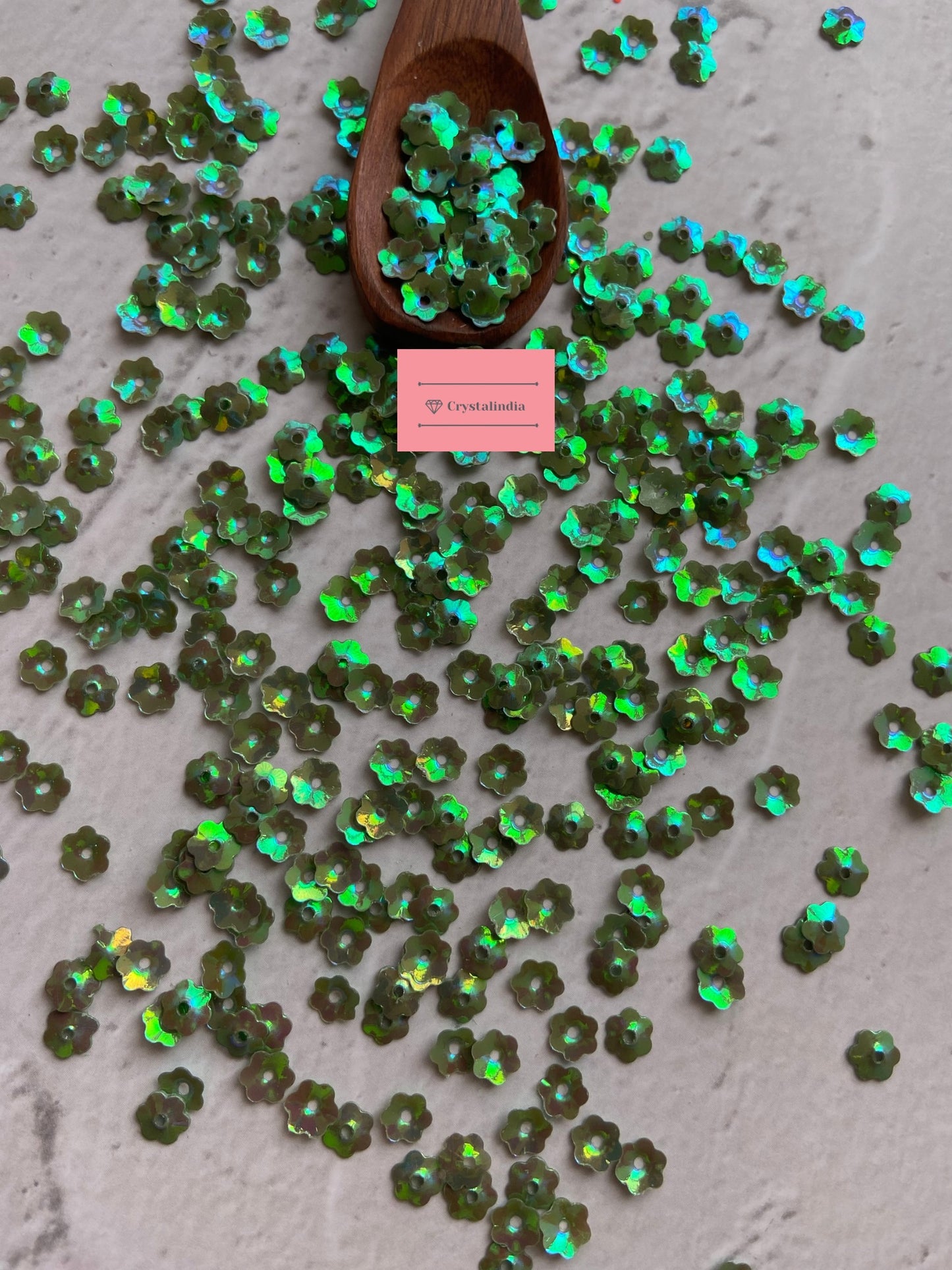 Cosmos Flower Sequins - Moss Green Rainbow