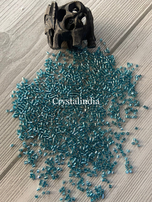 Bugle Beads - Silver Line Blue