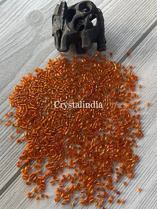 Bugle Beads - Silver Line Orange