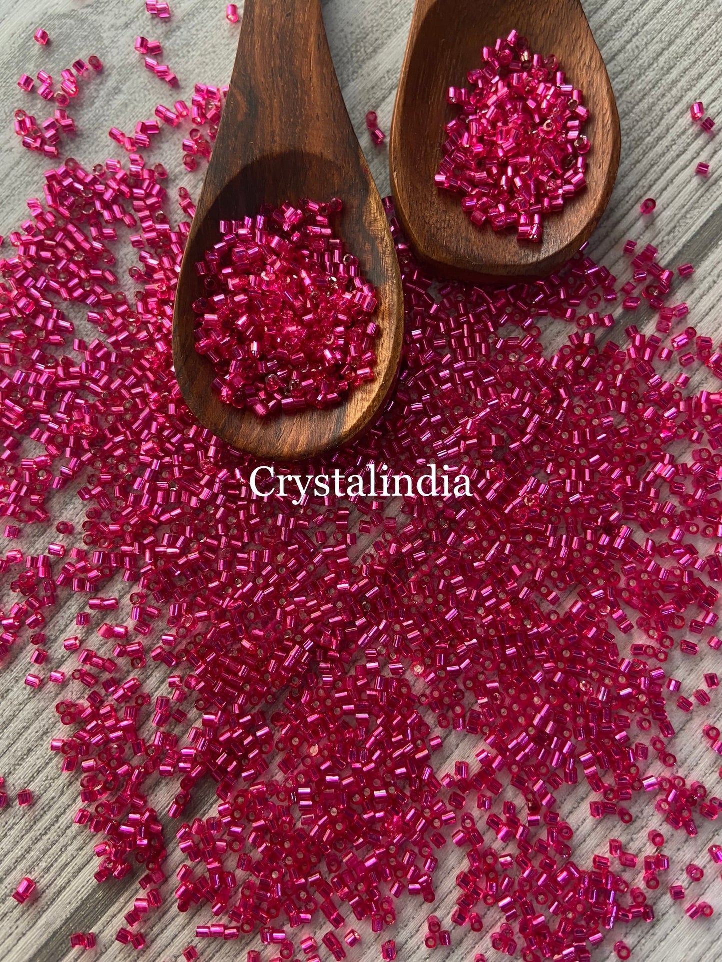 Bugle Beads Micro - Silver Line Fuschia