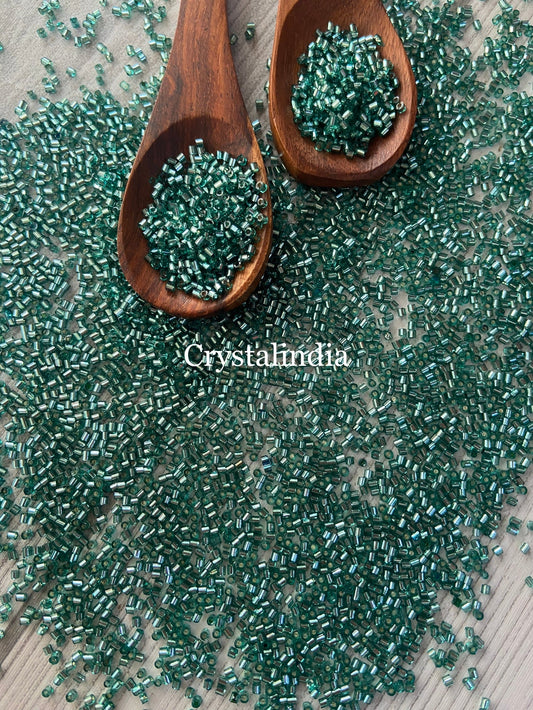 Bugle Beads Micro - Silver Line Dark Sea Green