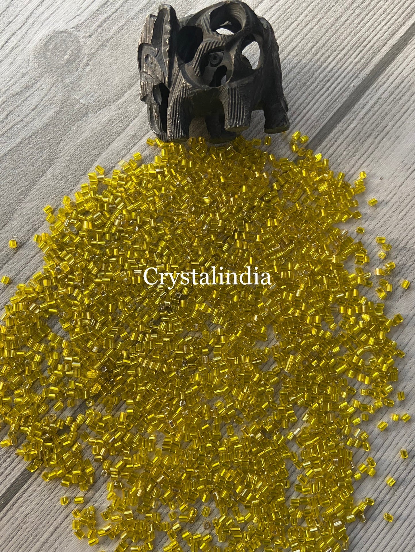 Bugle Beads - Silver Line Bright Yellow